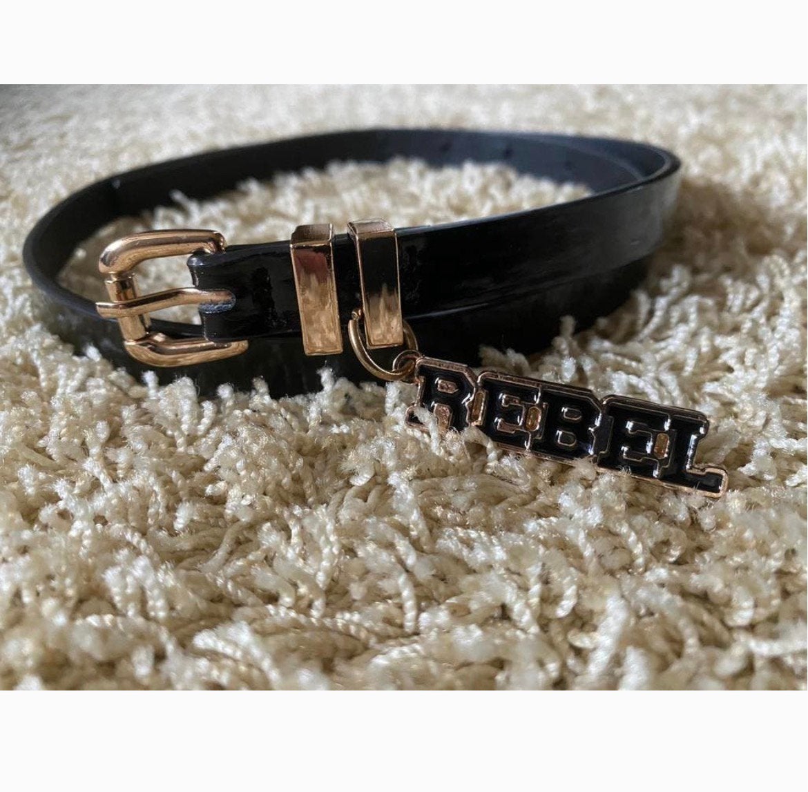 Riem zwart lak goud rebel (80/85), Minder dan 3 cm, 80 tot 90 cm, Zwart, Tailleriem
