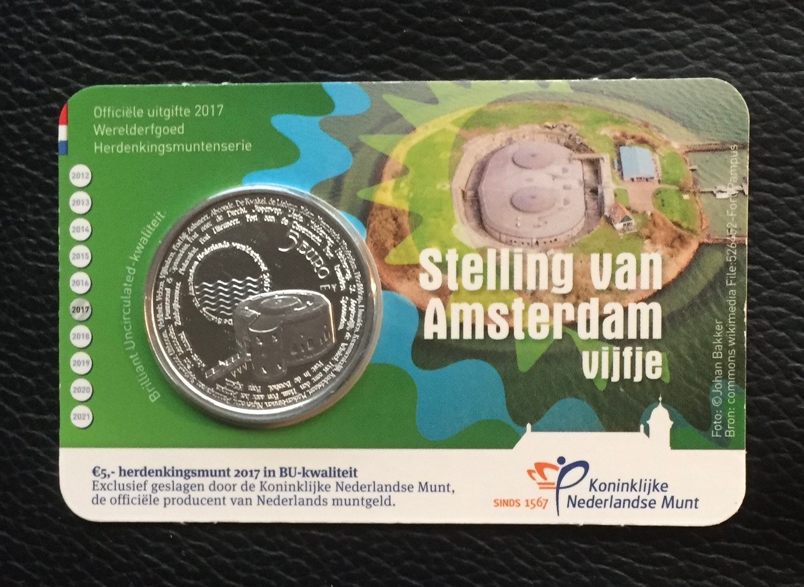 Stelling van Amsterdam vijfje 2017 - BU coincard, Postzegels en Munten, Munten | Nederland, Koningin Beatrix, Zilver, Euro's, Ophalen of Verzenden