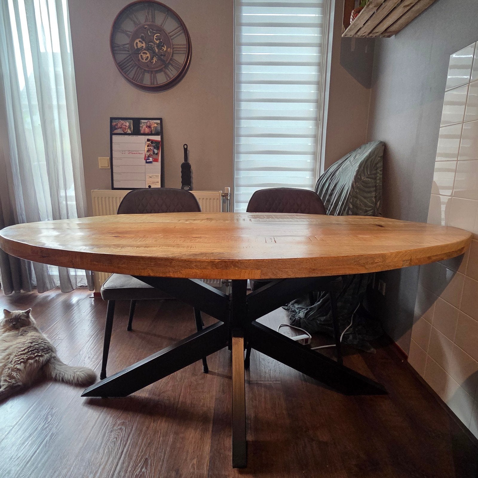 Industriële ovale eetkamertafel 1.90m, Ophalen, Gebruikt, 50 tot 100 cm, 150 tot 200 cm