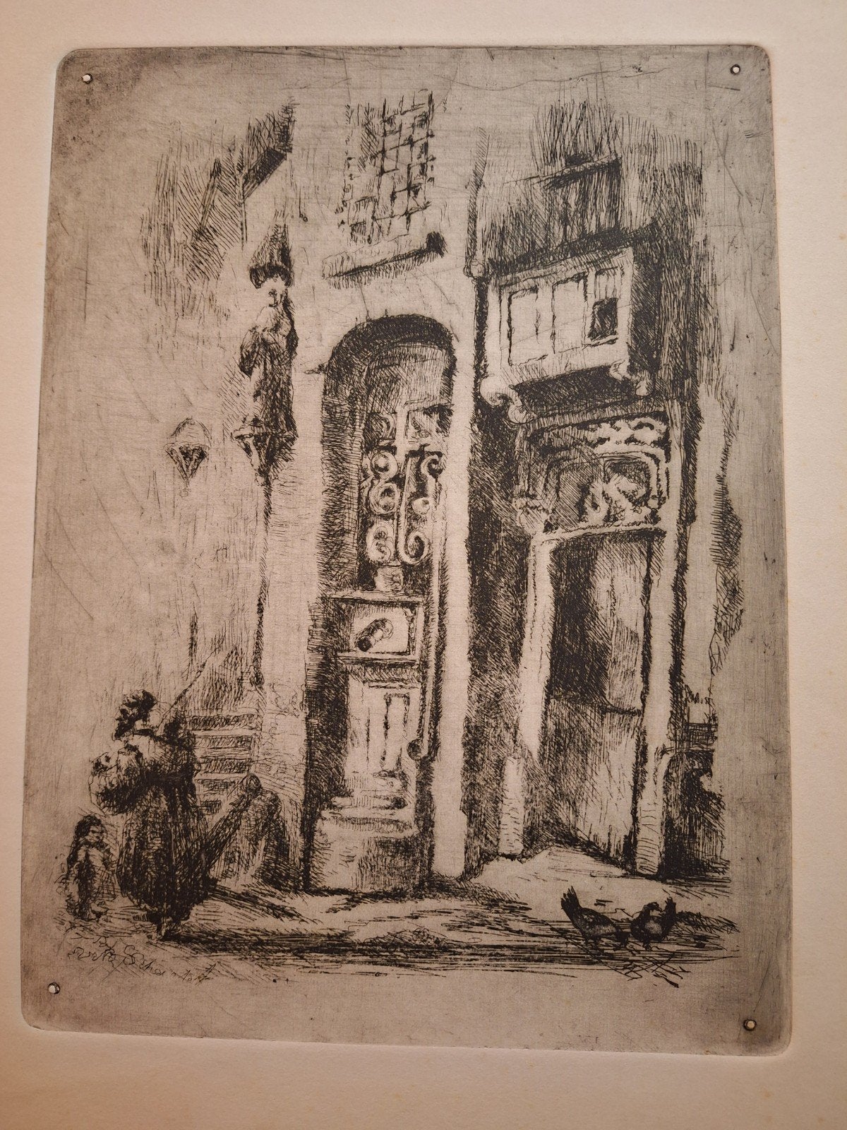 Ets van Joop Reessink / Rembrandt stijl, Architectuur, Ophalen of Verzenden, Gesigneerd, 1950 - 1999
