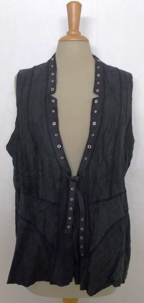 Stoer soepel leer/suede donkerblauw gilet! L, Maat 42/44 (L), Zo goed als nieuw, Zonder mouw, Verzenden