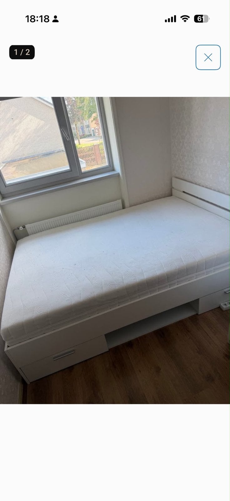 Wit bed met opbergladen en kledingkast, Ophalen, Gebruikt, Wit, Tweepersoons