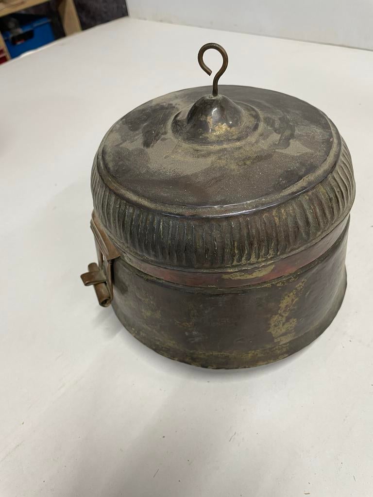 Antieke koperen stoofpot / bewaarpot met deksel, Ophalen of Verzenden