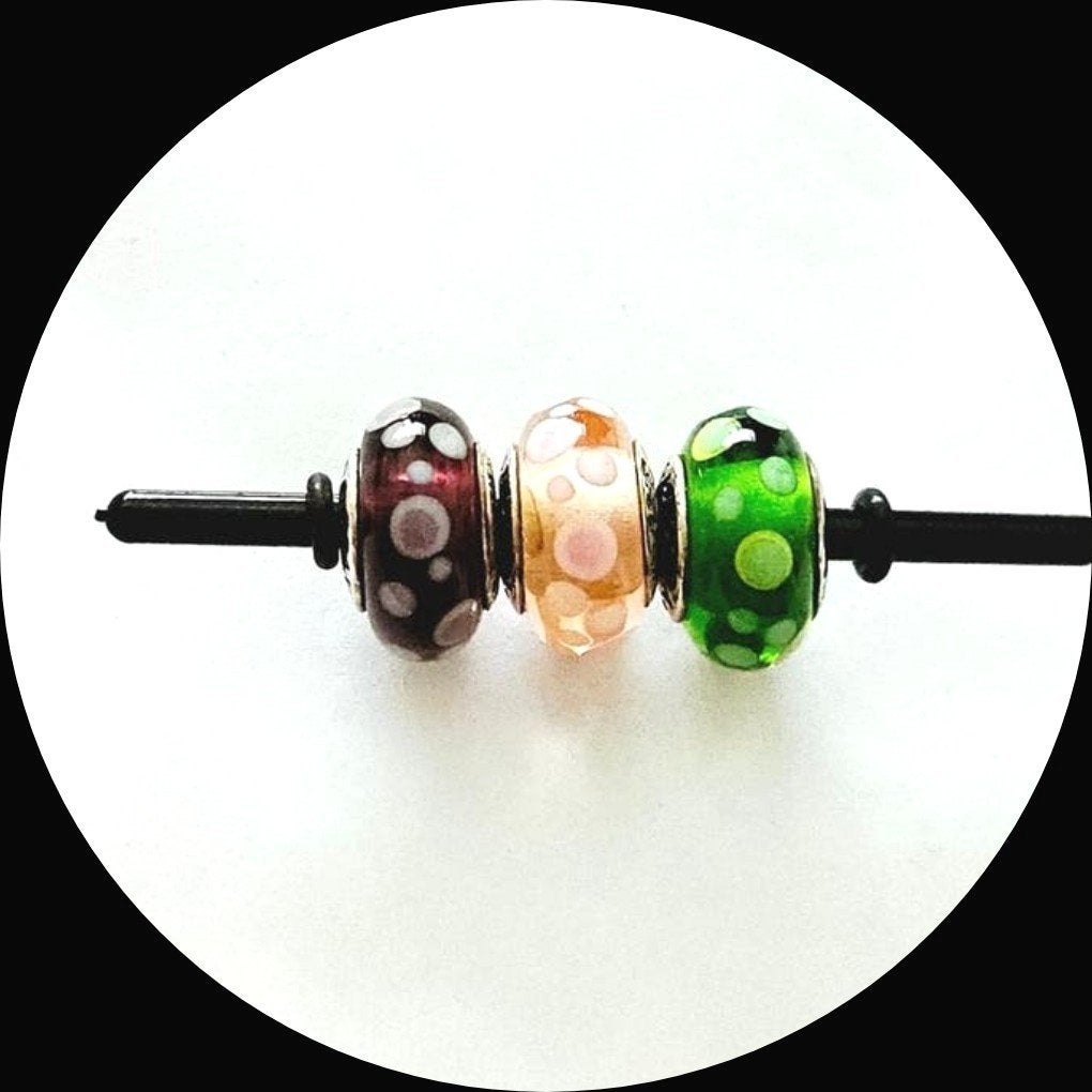 Pandora murano Stippen Paars Roze Groen 790693/94/96, Sieraden, Tassen en Uiterlijk, Bedels, Glas of Kristal, Pandora, Ophalen of Verzenden