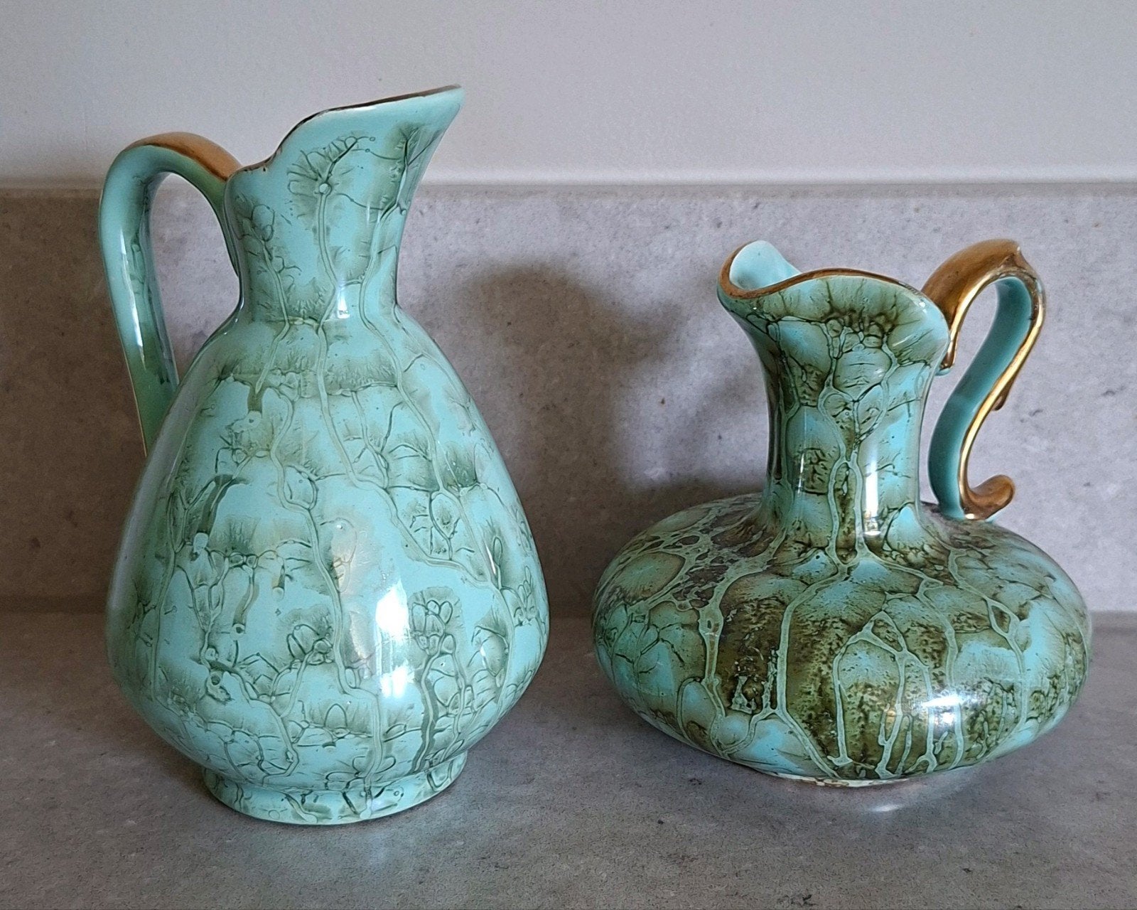 Vintage Jumbo Gouda plateel vaasjes / kannetjes (set van 2), Antiek en Kunst, Ophalen of Verzenden