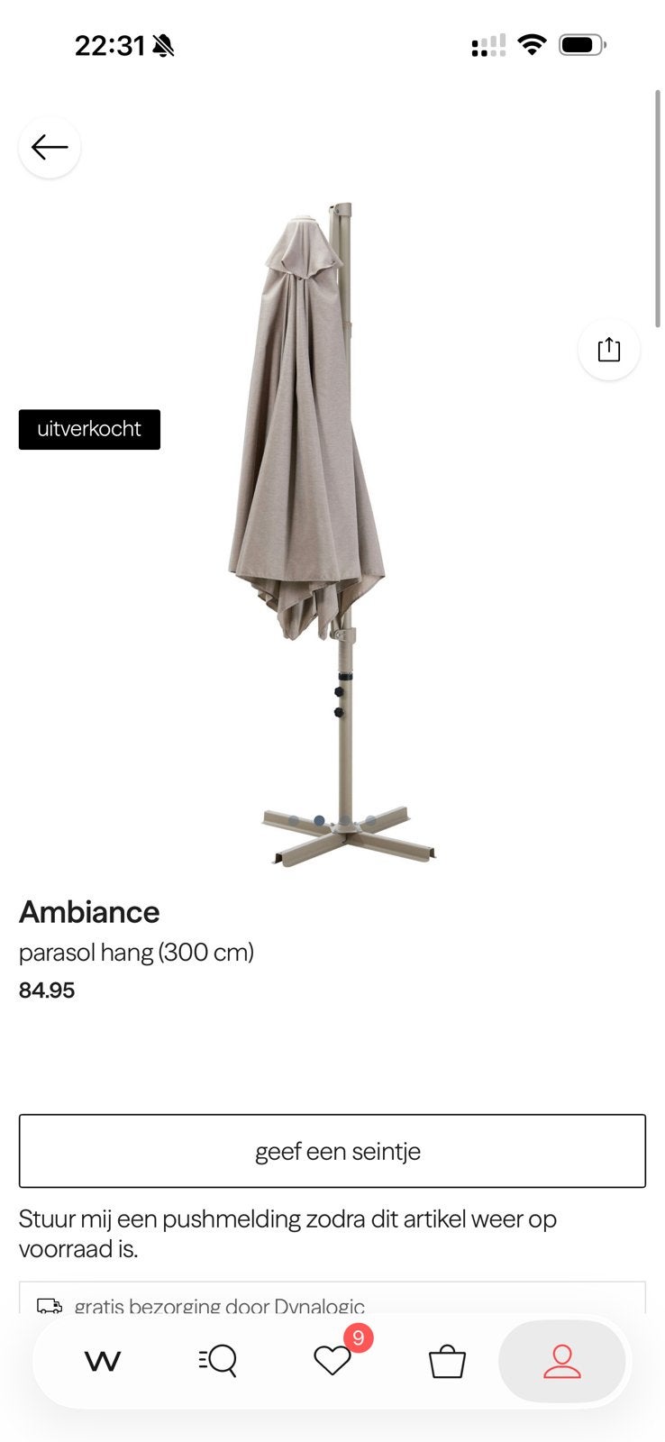 Foto 4 van Beige zweefparasol - nieuw in doos!