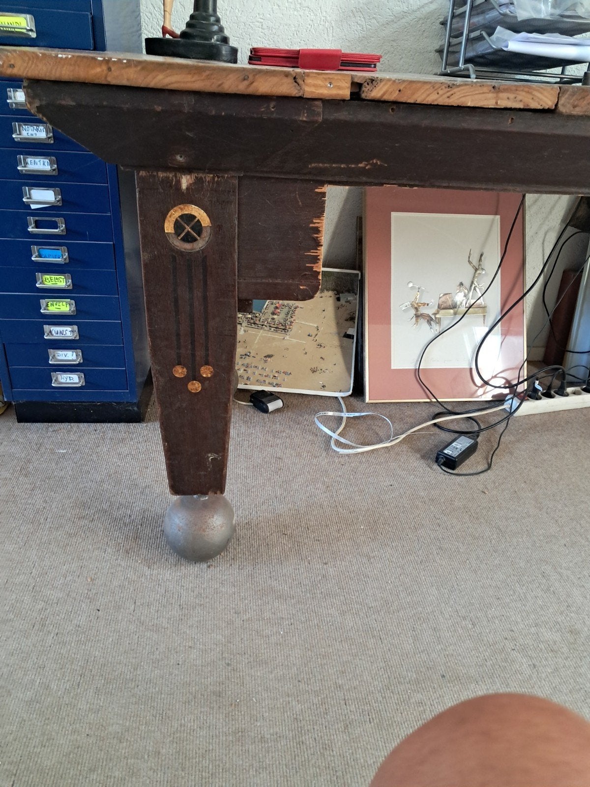 Tafel van oud biljard, Huis en Inrichting, Tafels | Eettafels, Ophalen, Rechthoekig, 50 tot 100 cm