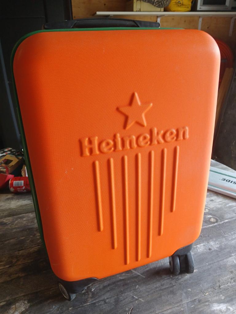 Heineken Koffer met Fleshouder - Oranje, Wieltjes, Gebruikt, 50 tot 60 cm, Hard kunststof