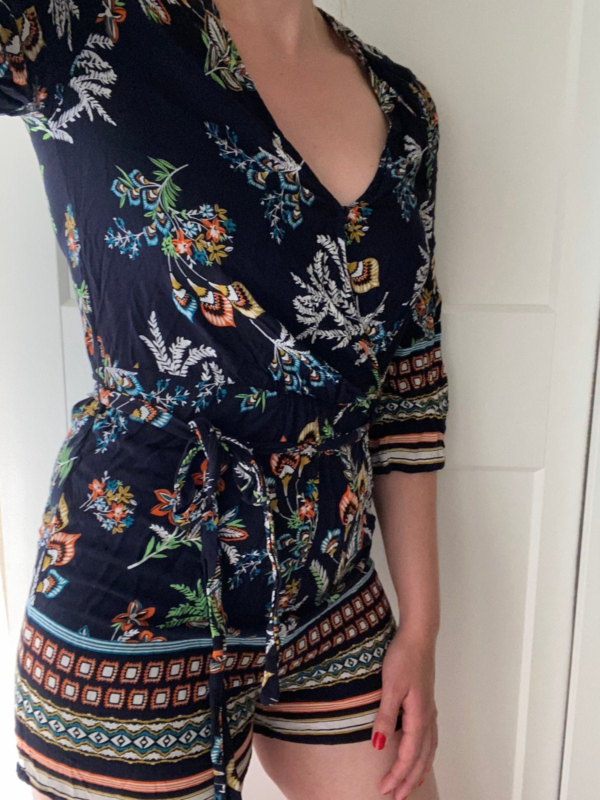 Shein playsuit donkerblauw met print, maat S, Ophalen of Verzenden, Zo goed als nieuw, Maat 36 (S), Blauw