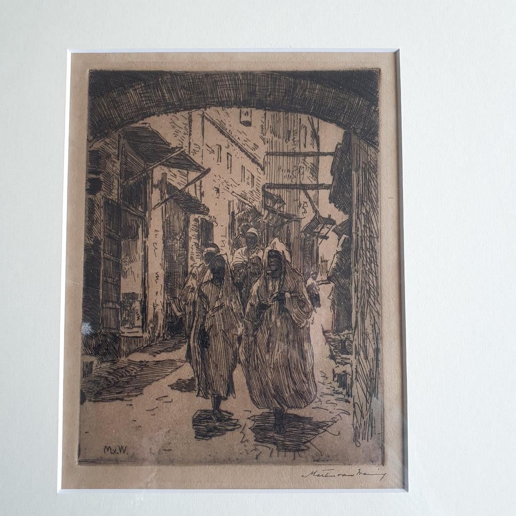 Martin van Waning. Fraaie ets Noord Afrika., Antiek en Kunst, Kunst | Etsen en Gravures, Ophalen of Verzenden