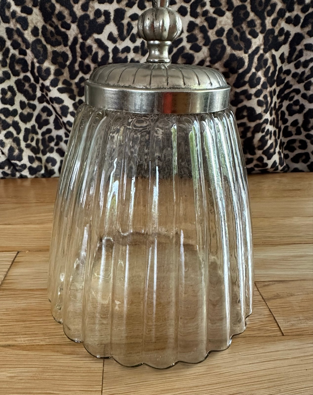 Vintage glazen pot met metalen deksel, Antiek en Kunst, Ophalen