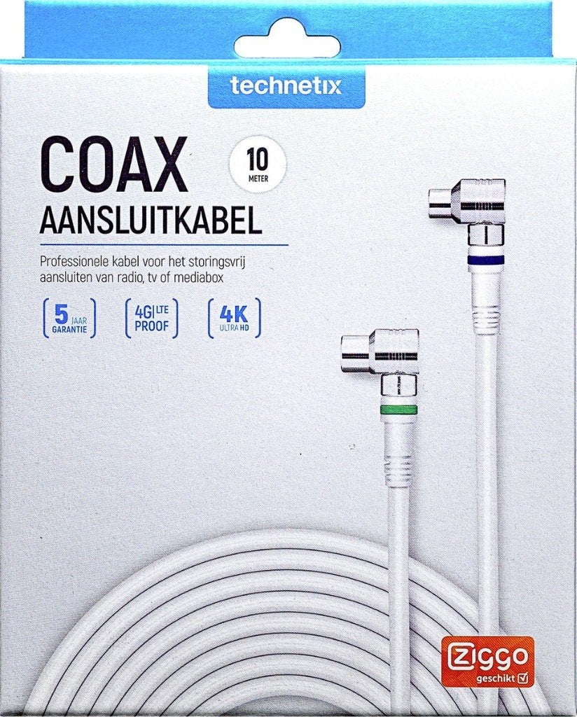Technetix Coax IEC male/female 10M wit (Kabel) *Nieuw*, Nieuw, Technetix 1, Ophalen of Verzenden, Technetix