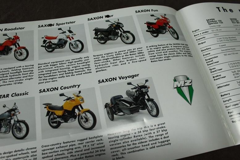 MZ 1993 Saxon models motorfiets verkoop folder, Motoren, Ophalen of Verzenden, Overige merken