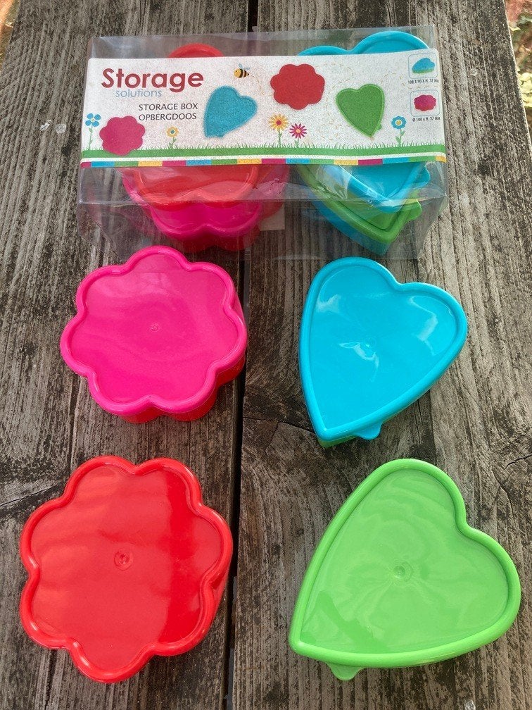 OPBERGDOOSJES, LUNCHEBOX, BEWAARBOX BLOEMEN HARTEN 4 DLG, Overige typen, -, -, Kunststof