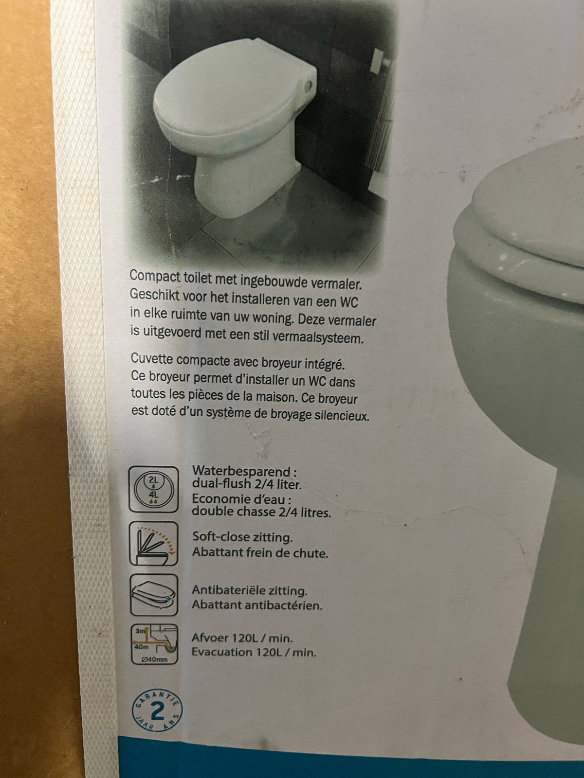 Compact toilet met ingebouwde vermaler - Sanibroyeur geschik, Ophalen of Verzenden, Nieuw, Toilet