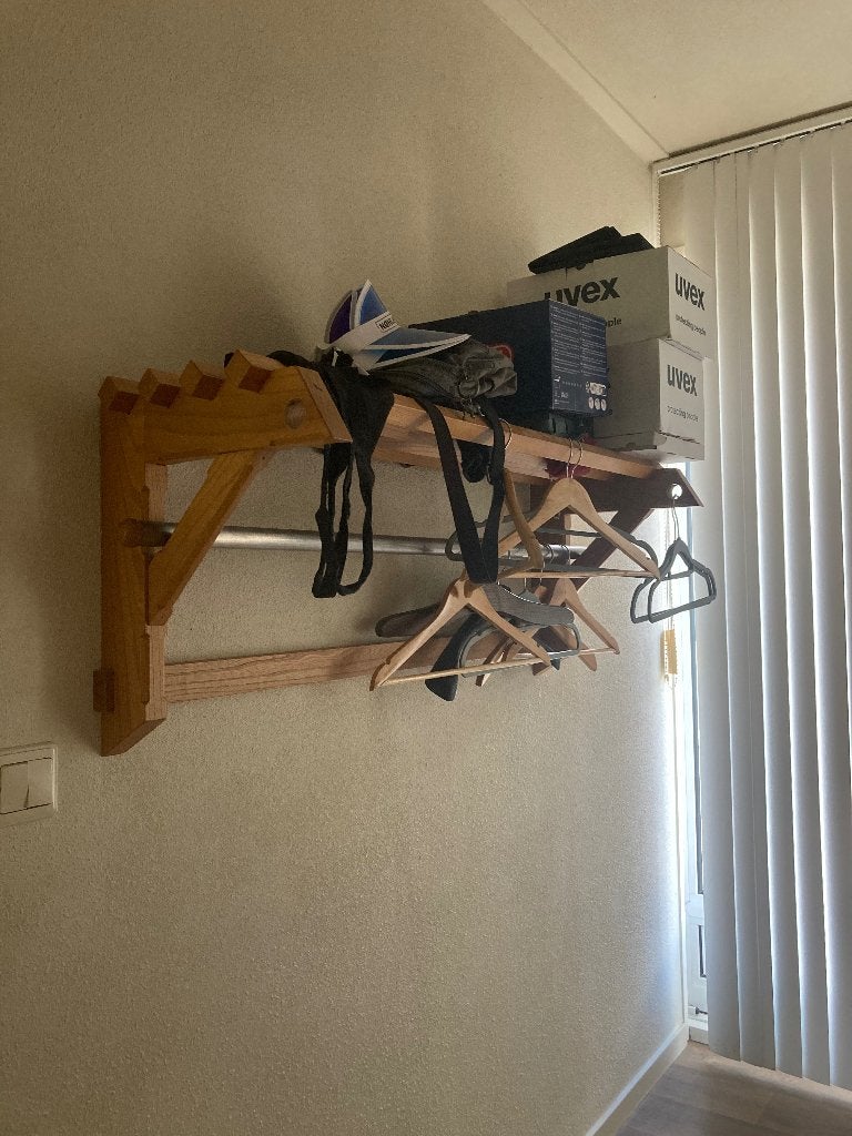 Houten wandkapstok met stang, 112 cm breed, Gebruikt, Minder dan 100 cm, Hout, Ophalen