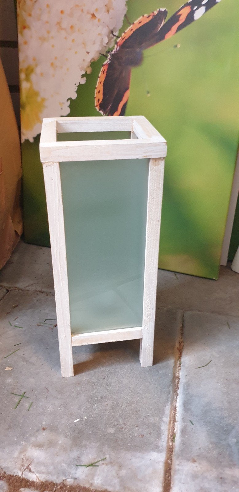 Staande waxinelamp / lantaarn van hout en glas, Ophalen of Verzenden