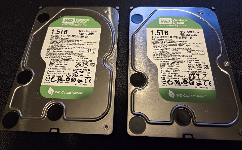2x 1,5TB WD Caviar Green 3.5" HDD, Computers en Software, Intern, Gebruikt, 1,5TB, Desktop
