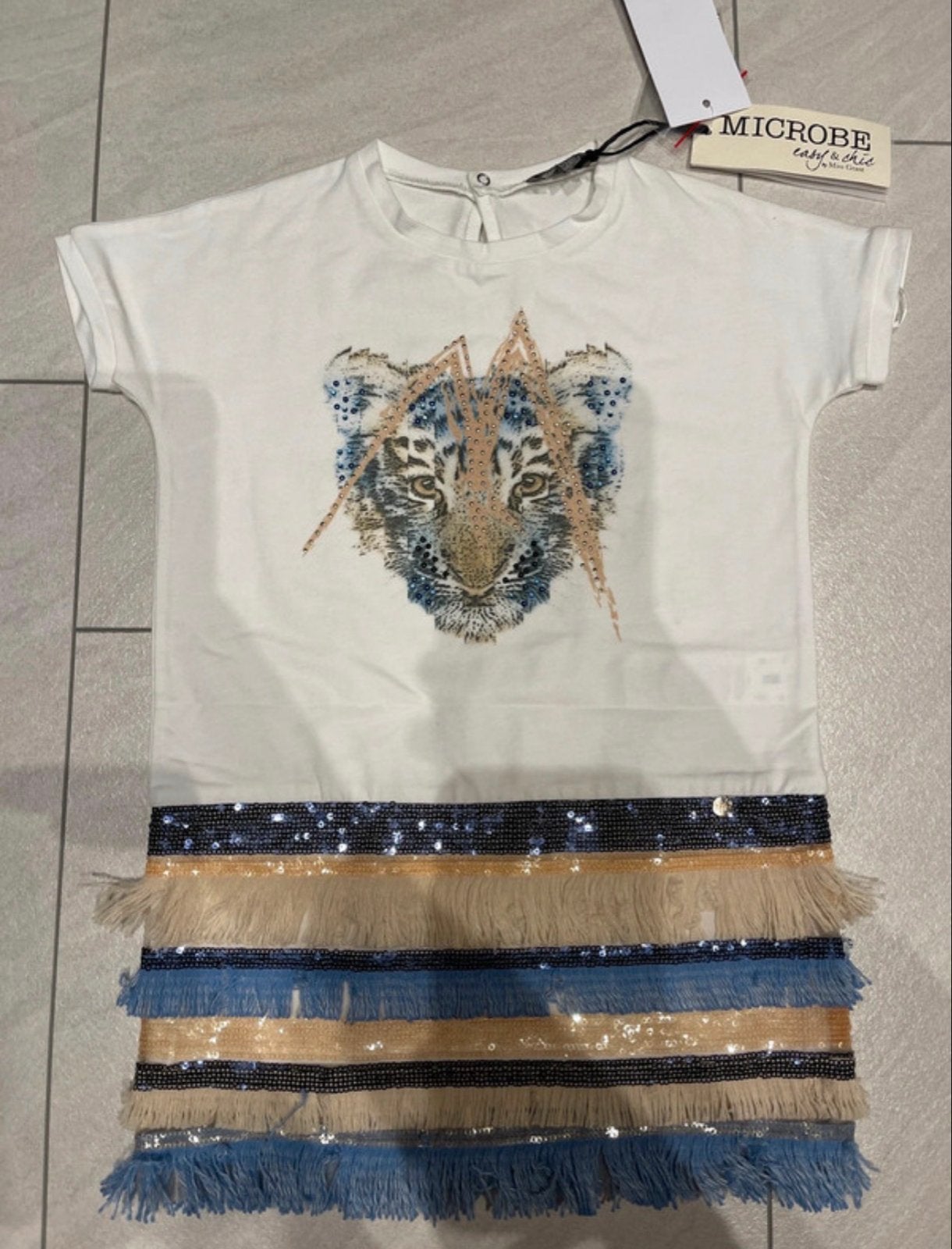 Microbe jurk met tijgerprint en franjes - Nieuw met kaartje, Ophalen, Nieuw, Meisje, Jurk of Rok