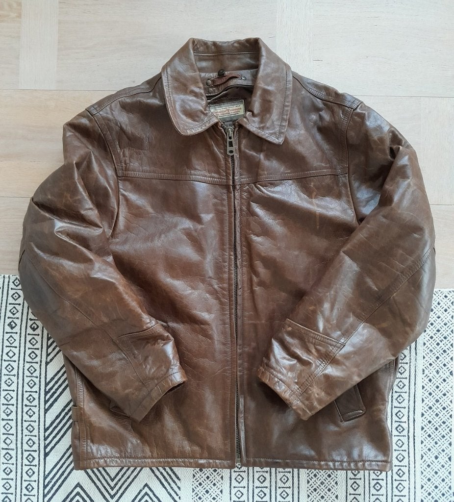 Vintage 90's Redskins Premium Leather jacket leren jas - L, Maat 52/54 (L), Bruin, Ophalen of Verzenden, Gedragen