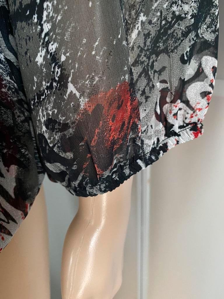 F113 LIV: maat 44=L: blouse tuniek top rood/zwart/grijs, Kleding | Dames, Maat 42/44 (L), Ophalen of Verzenden, Zo goed als nieuw
