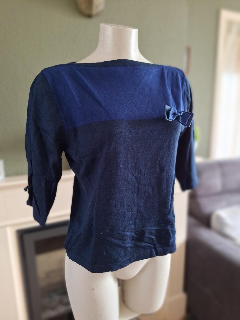 Banned Retro blauw strik trui truitje XL 42, Maat 42/44 (L), Verzenden, Blauw, Banned Retro