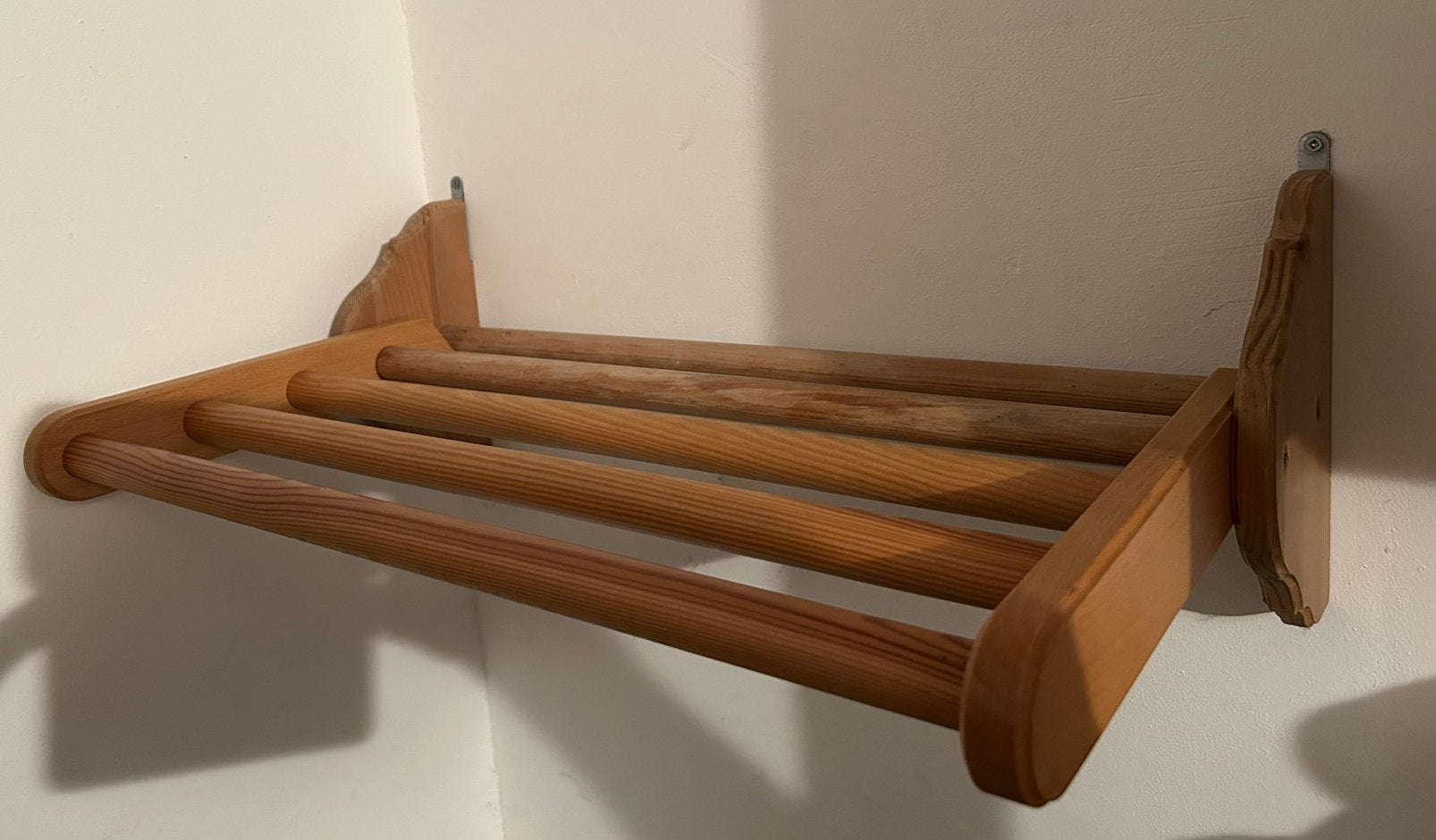 Massief grenen houten pannenrek wandrek wasrek, Gebruikt, Minder dan 100 cm, Hout, Ophalen