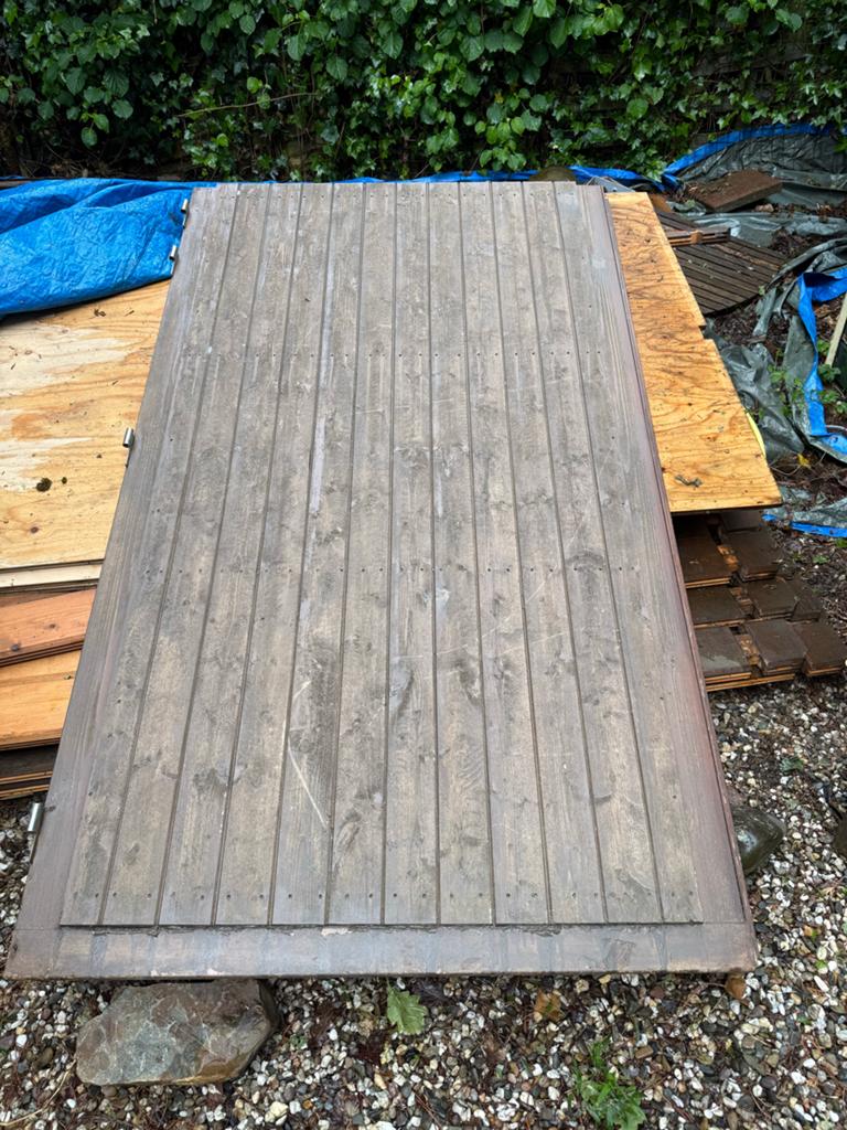 Stevige houten buitendeur/ garagedeur, Doe-het-zelf en Verbouw, Deuren en Horren, Gebruikt, Buitendeur, 200 tot 215 cm, Hout