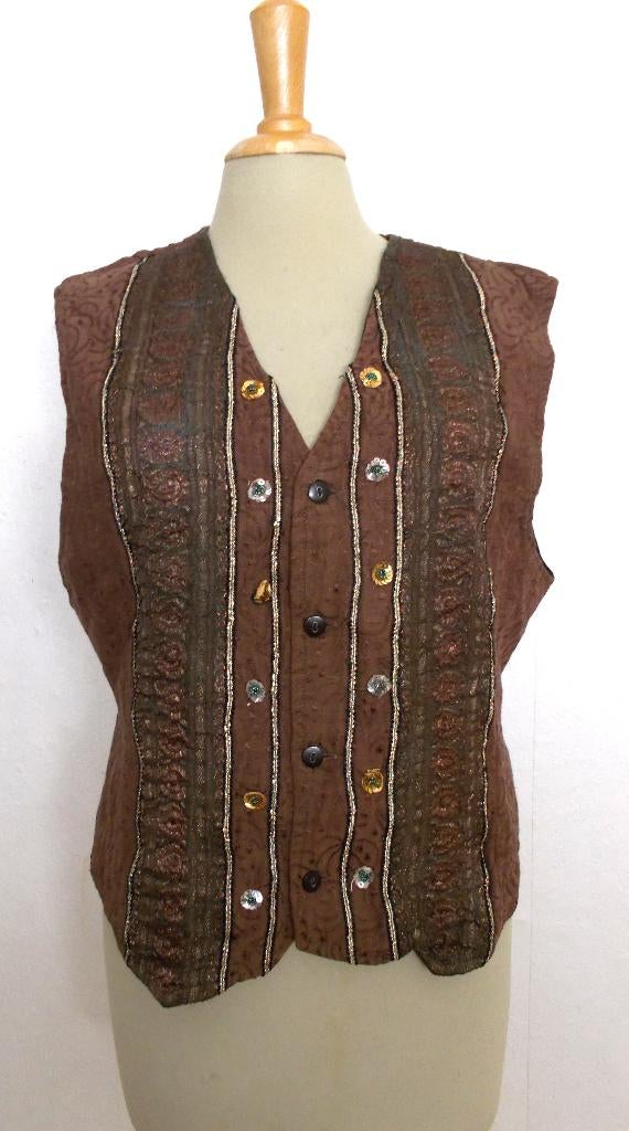 Handmade ethnic gilet van Frogs (originated in Holland) M, Maat 38/40 (M), Bruin, Verzenden, Zo goed als nieuw