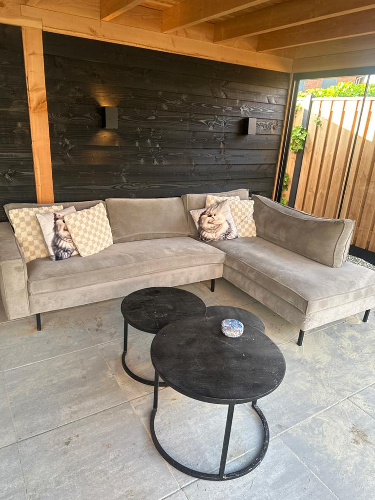 Grijze ribcord hoekbank Woood gratis!!, Ophalen, 250 tot 300 cm, Gebruikt, 100 tot 125 cm