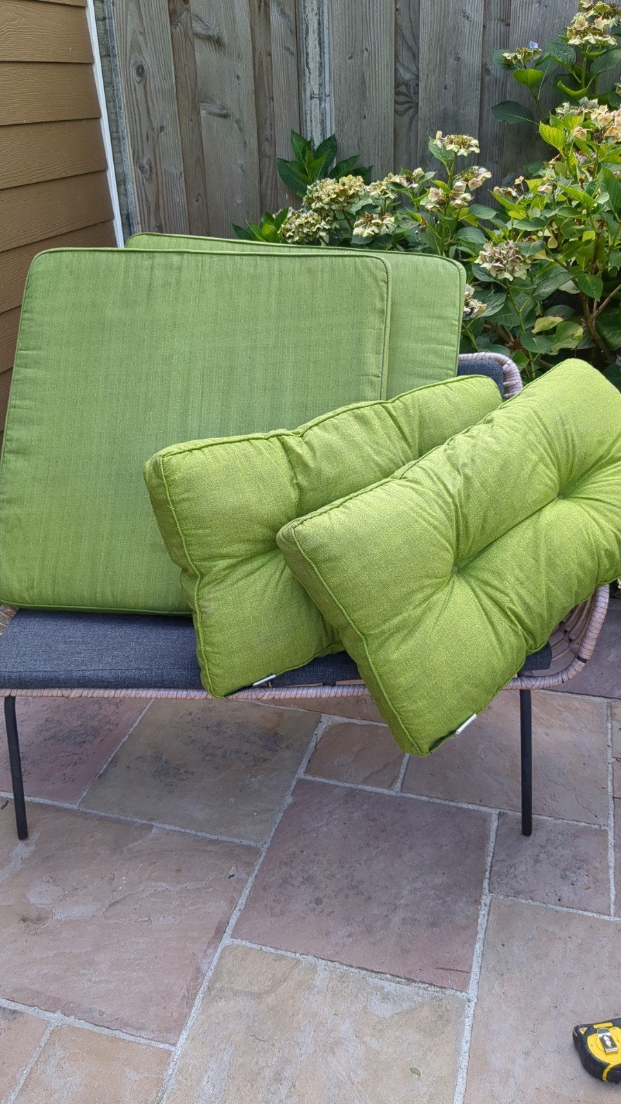 Groene uitwasbare loungekussens - 73x73 en 73x43 cm, Ophalen of Verzenden