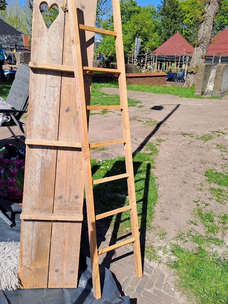 Decoratie houten ladder, Ophalen, 180 cm, Hout, Decoratieobject