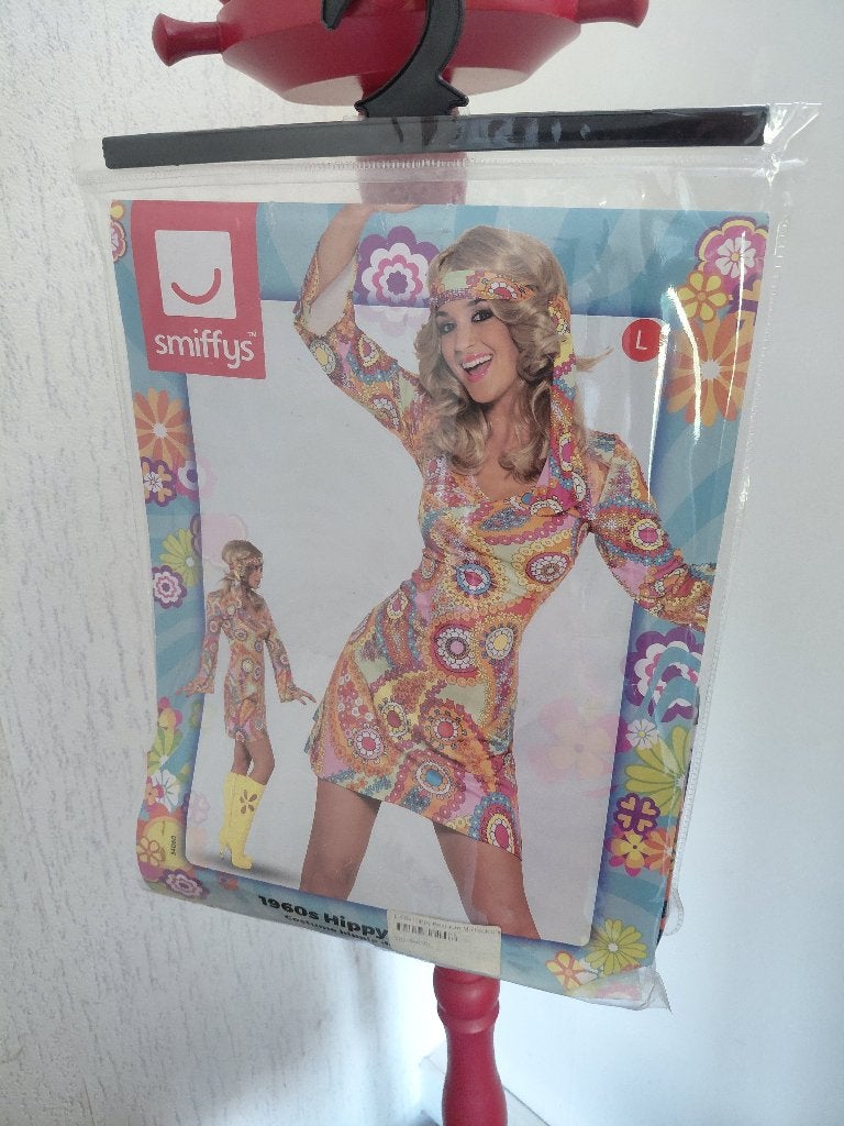 Smiffys 1960s Hippy Kostuum multicolours - Maat L, Ophalen of Verzenden, Zo goed als nieuw, Maat 42/44 (L), Carnaval