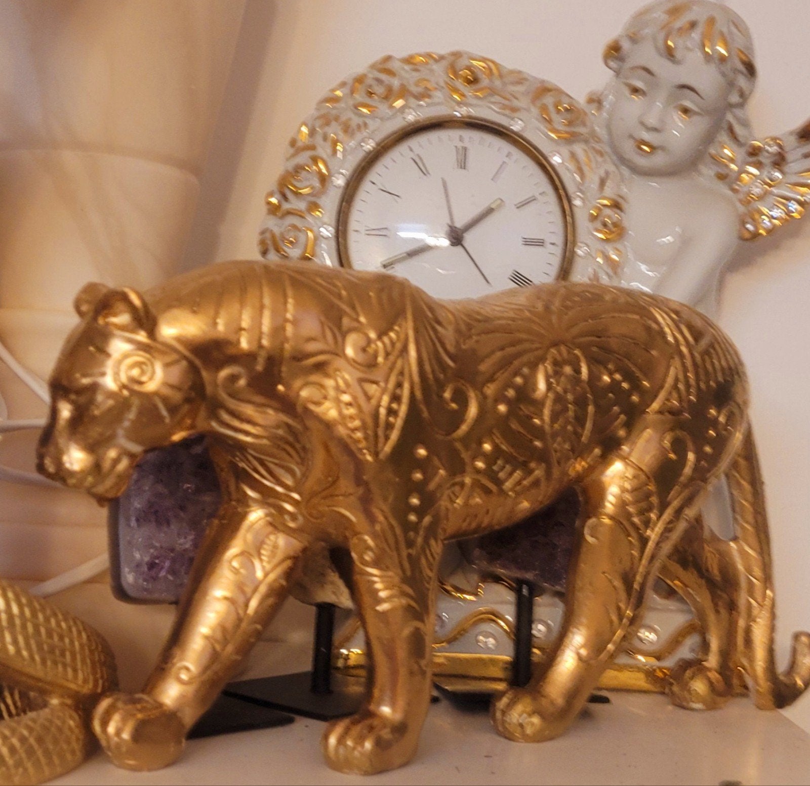 Gouden Panter Beeld - Decoratief Woonaccessoire, Overige materialen, Ophalen of Verzenden, Zo goed als nieuw, Goud