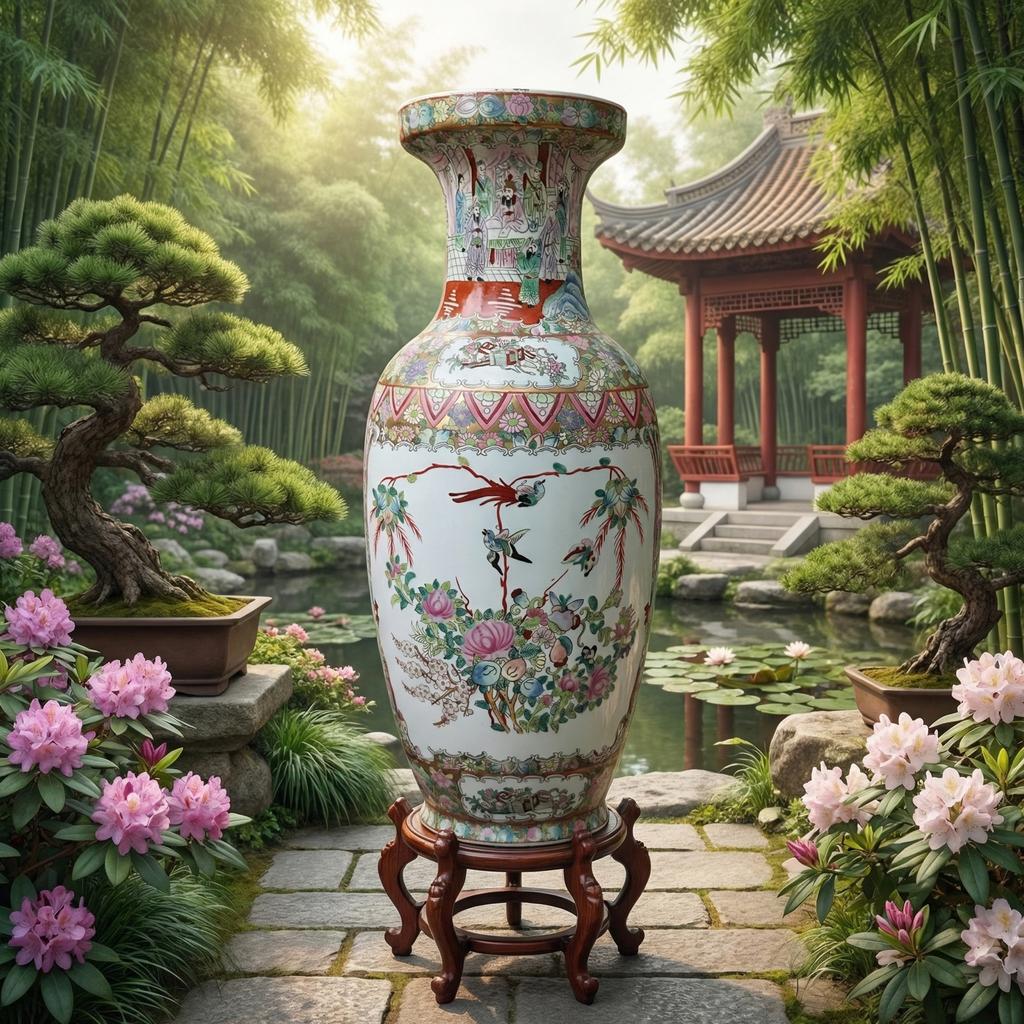 Grote Chinese Famille Rose Vaas - Handbeschilderd, Antiek en Kunst, Antiek | Vazen, Ophalen of Verzenden