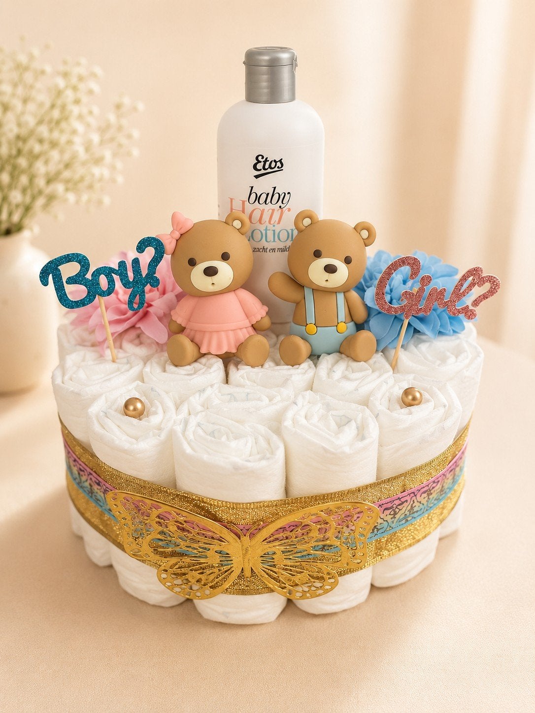 Luxe Luiertaart Jongen of Meisje met Etos Baby Lotion, Ophalen of Verzenden, Nieuw