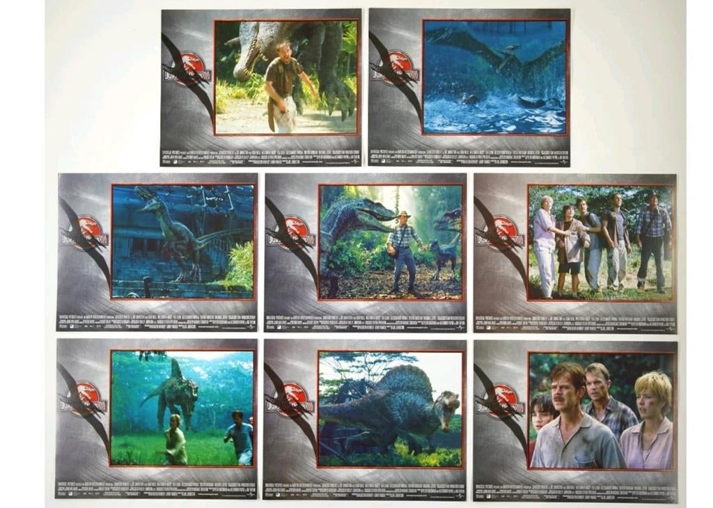 Jurassic Park 3 lobby cards complete set als nieuw, Ophalen of Verzenden, Zo goed als nieuw, Film, Foto of Kaart