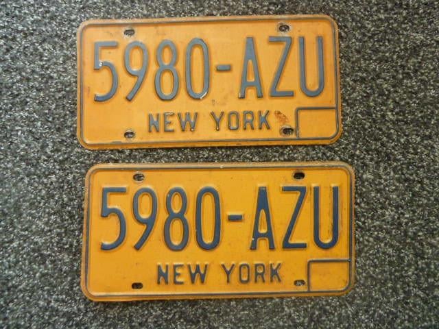 Paar USA License plate / kentekenplaten New York Yellow USA, Verzenden, Gebruikt, Auto's