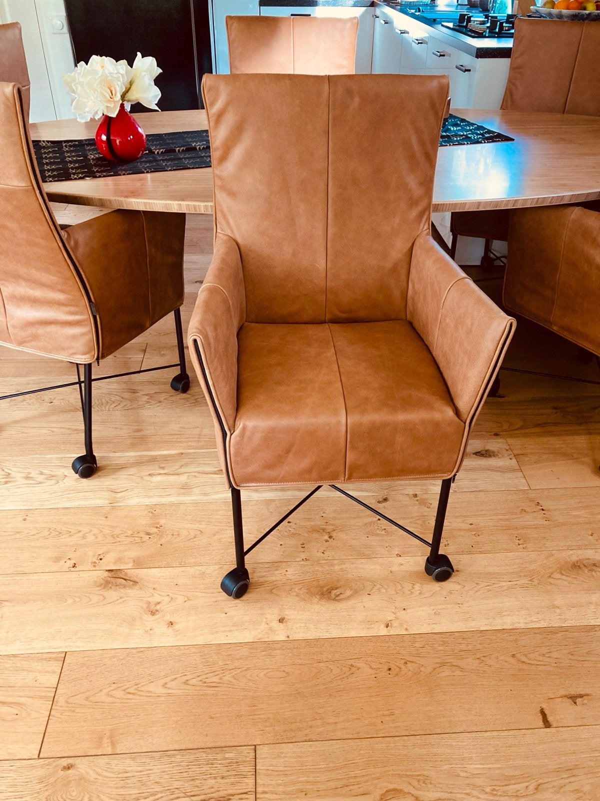 6 Montis Chaplin stoelen op wielen in buffelleer, Ophalen, Overige kleuren, Leer, Zo goed als nieuw