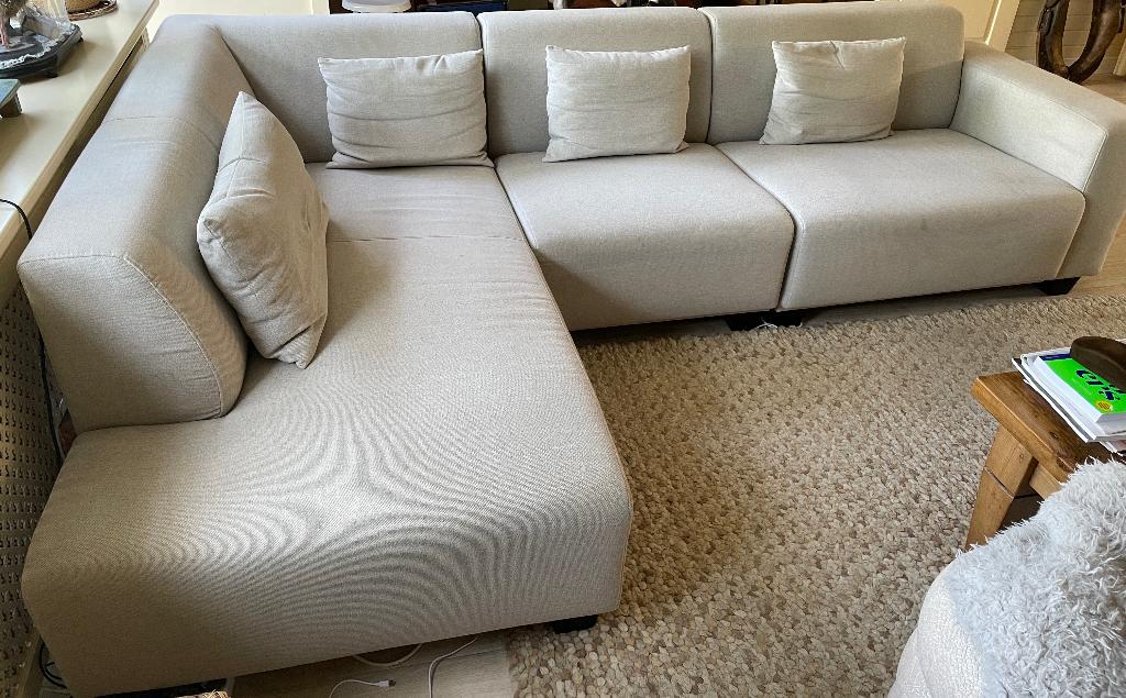 Montel elementen hoekbank met loungedeel, lichtgrijs, Ophalen, 250 tot 300 cm, Gebruikt, Hoekbank