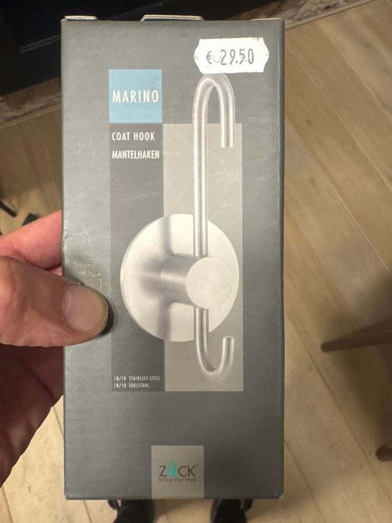 Marino Zack RVS Mantelhaken - Nieuw in doos, Huis en Inrichting, Woonaccessoires | Kapstokken, Nieuw, Wandhaken, Metaal, Ophalen of Verzenden