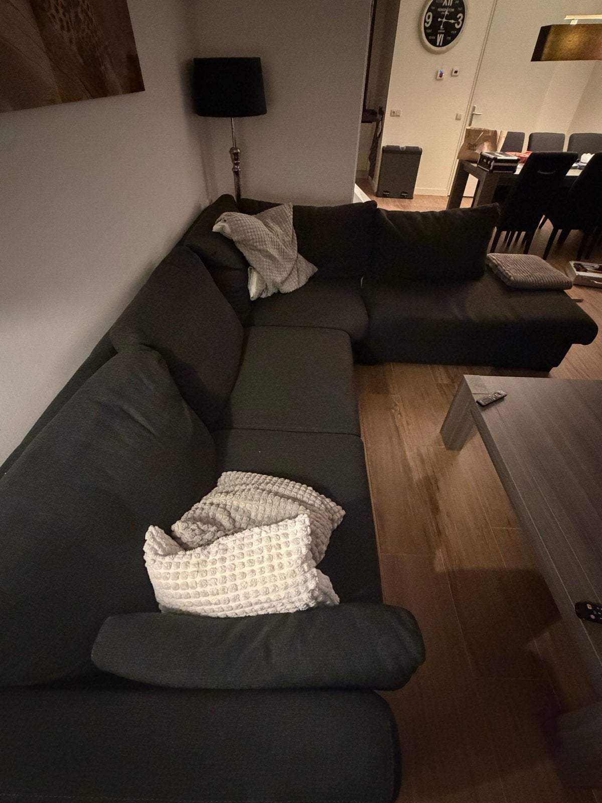 GRATIS zwarte hoekbank met gebruikssporen, Ophalen, 250 tot 300 cm, Gebruikt, 100 tot 125 cm