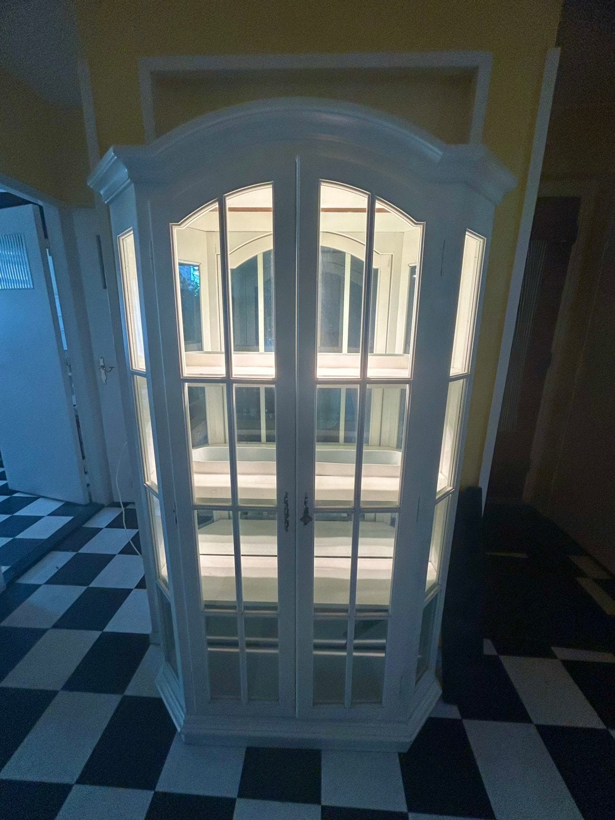 Vitrinekast met verlichting, Huis en Inrichting, Ophalen, Landelijk brocante vintage, 50 tot 100 cm, 150 tot 200 cm
