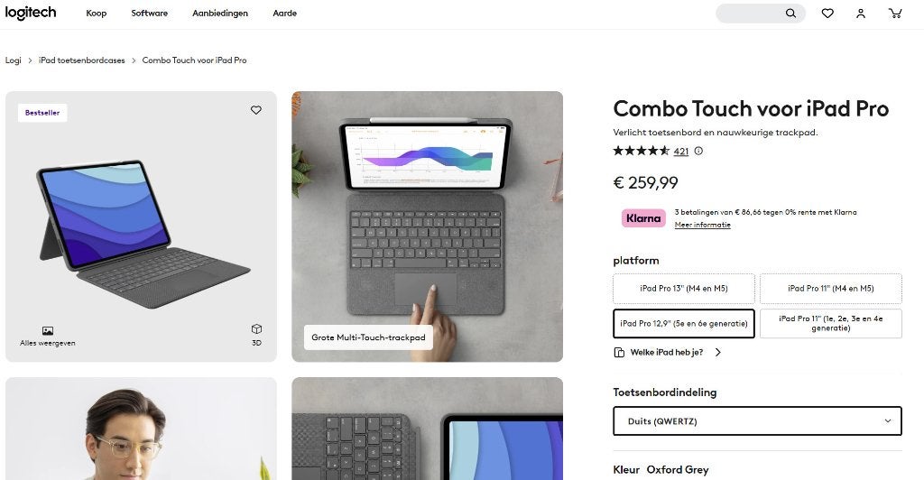 New Logitech Combo Touch voor iPad Pro 12,9 Keyboard NP€260, Ophalen, IPad Pro 12.9, Logitech, Nieuw