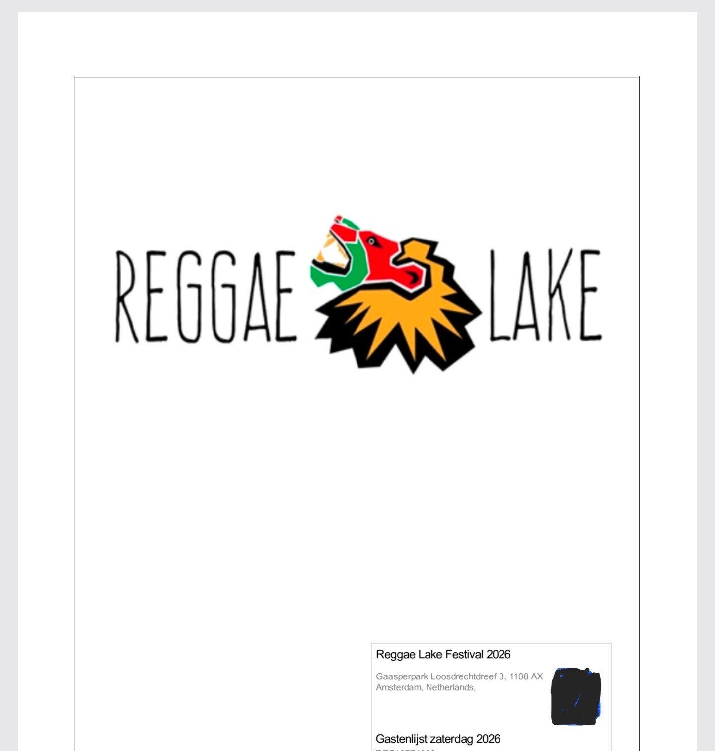 raggae lake kaartje zaterdag 15 augustus 2026, Eén persoon