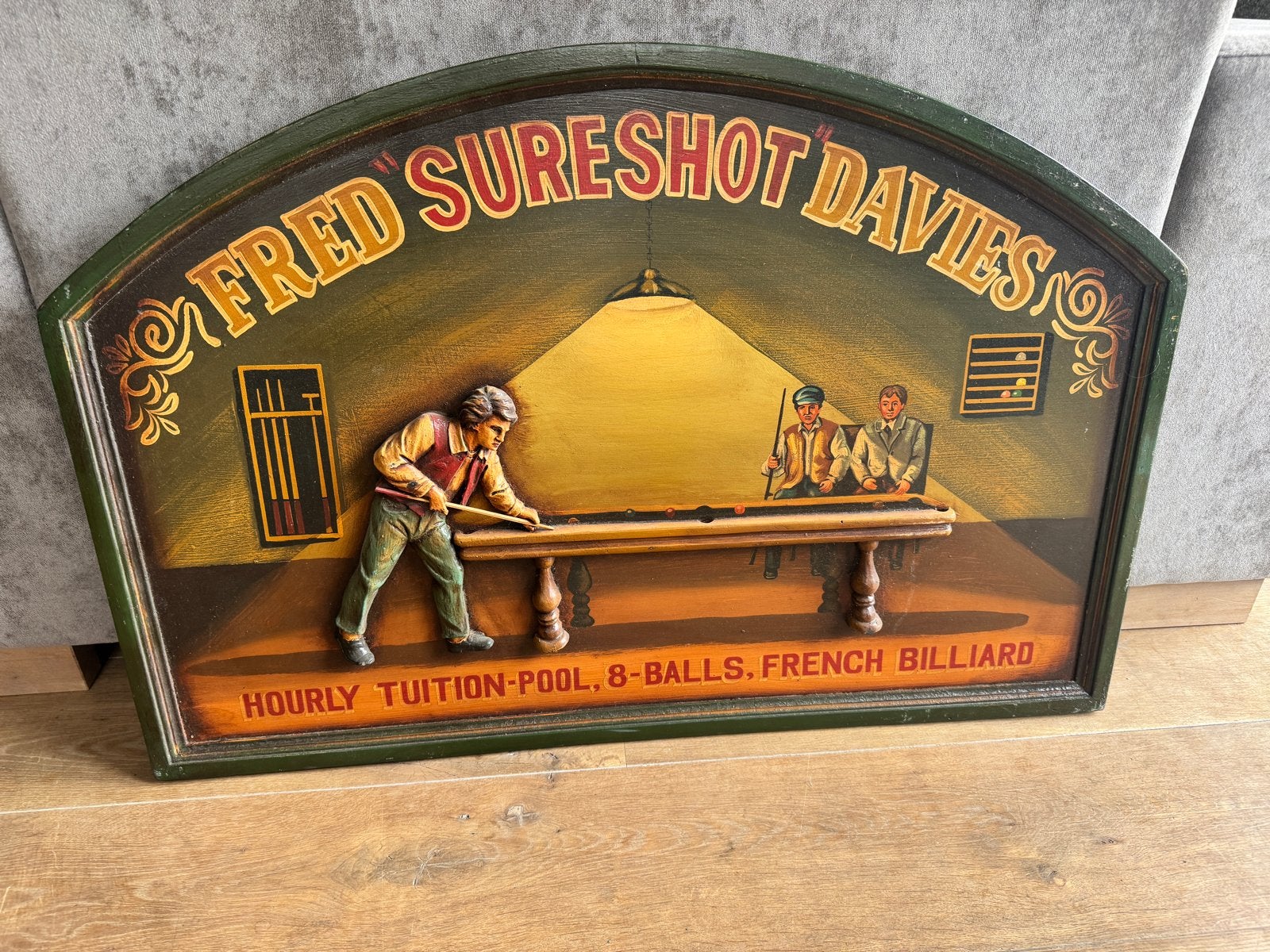 Vintage Fred Sureshot Davies Biljart Reclamebord, Ophalen of Verzenden