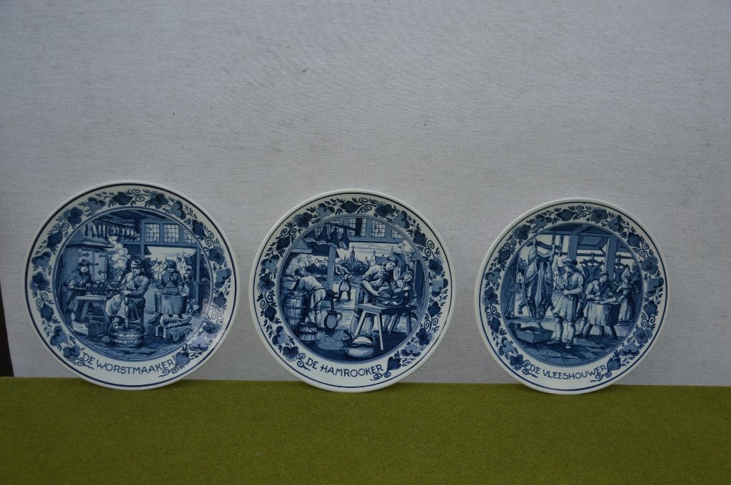 3 Delfts blauwe wandborden slagersberoepen Royal Goedewaagen, Antiek en Kunst, Ophalen of Verzenden