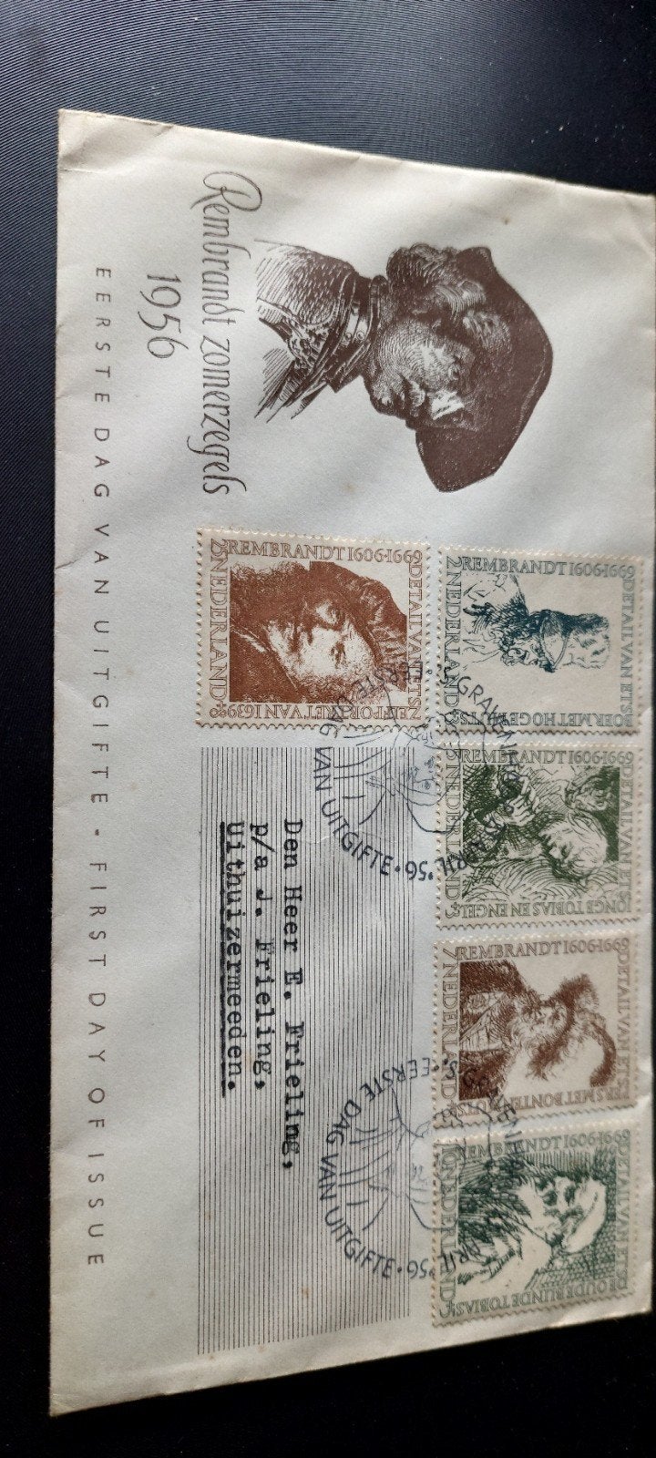 Eerste dagenvelope  E25 zomerzegels 1956., Postzegels en Munten, Postzegels | Eerstedagenveloppen, Ophalen of Verzenden, Beschreven