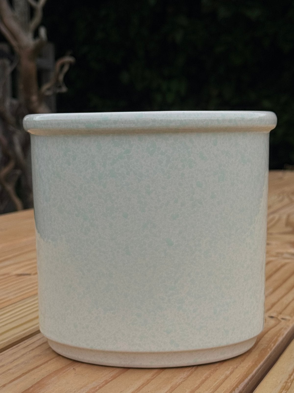 Vintage Keramieken Bloempot Mintgroen Craquelé Glazuur, Rond, Ophalen of Verzenden, Aardewerk, Binnen
