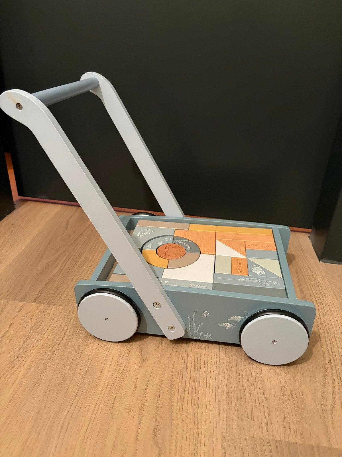 Little Dutch Houten Loopwagen met Blokken - Ocean, Ophalen, Zo goed als nieuw, Overige typen, Met wieltjes